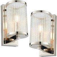 Loops 2 PACK Dimmable LED Wall Light Nickel & Ribbed Bubble Glass Shade Hanging Lamp in Metallics
