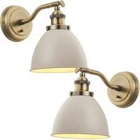 Loops 2 PACK Adjustable Industrial Wall Light Brass & Grey Shade Vintage Arm Lamp