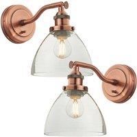 Loops 2 PACK Dimmable LED Wall Light Aged Copper & Glass Shade Adjustable Lamp Fitting