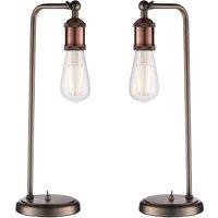 Loops 2 PACK Modern Hangman Table Lamp Aged Copper Pewter Industrial Arm Bedside Light