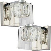 Loops 2 PACK Crystal LED Wall Light Square Chrome & Luxury Shade Glass Lamp Fitting in Clear