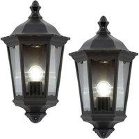 Loops 2 PACK IP44 Outdoor Wall Light Matt Black Traditional Lantern Porch Flush Lamp