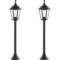 Loops 2 PACK Outdoor Lamp Post Lantern Bollard Light Matt Black & Glass 1m Tall LED