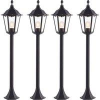 Loops 4 PACK Outdoor Lamp Post Lantern Bollard Light Matt Black & Glass 1m Tall LED