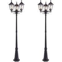Loops 2 PACK Outdoor Lantern Lamp Post Matt Black & Glass 2.3m Tall 3 Light Bollard