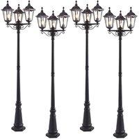 Loops 4 PACK Outdoor Lantern Lamp Post Matt Black & Glass 2.3m Tall 3 Light Bollard