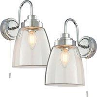 Loops 2 PACK IP44 Bathroom Wall Light Chrome & Domed Clear Glass Curved Arm Oval Lamp