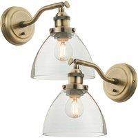 Loops 2 PACK Dimmable LED Wall Light Antique Brass Glass Shade Adjustable Lamp Fitting in Clear