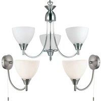 Loops 3 Lamp Ceiling & 2x Wall Light Pack Satin Chrome Glass Matching Indoor Fittings in Clear