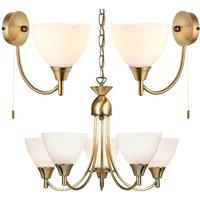 Loops 5 Lamp Ceiling & 2x Wall Light Pack Antique Brass Glass Matching Indoor Fittings in Clear