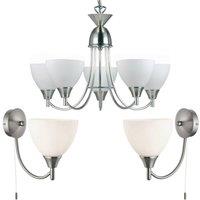 Loops 5 Lamp Ceiling & 2x Wall Light Pack Satin Chrome Glass Matching Indoor Fittings in Clear