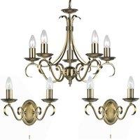 Loops 5 Lamp Ceiling & 2x Twin Wall Light Pack Antique Brass Vintage Matching Fittings in Metallics