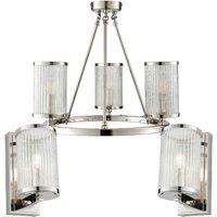 Loops 3 Lamp Ceiling & 2x Matching Wall Light Pack Bright Nickel & Ribbed Glass Shade in Metallics