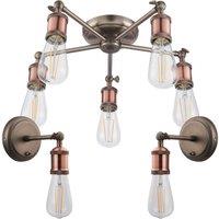 Loops 5 Lamp Ceiling Pendant & 2x Matching Wall Light Pack Tarnished Aged Copper Kit