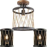 Loops Ceiling Lamp & 2x Matching Wall Light Bronze Matt Black Metal Vintage Bulb Cage