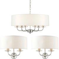 Loops 6 Bulb Ceiling Pendant Lamp & 2x Matching Twin Wall Light Modern Bright Nickel in Metallics