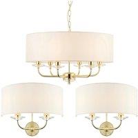 Loops 6 Bulb Ceiling Pendant Lamp & 2x Matching Twin Wall Light Modern Brass Plate in Metallics