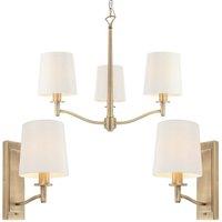 Loops 3 Bulb Ceiling Pendant Lamp & 2x Matching Wall Light Matt Antique Brass & Shade in Metallics