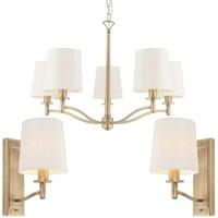 Loops 5 Bulb Ceiling Pendant Lamp & 2x Matching Wall Light Matt Antique Brass & Shade in Metallics