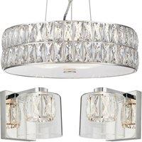 Loops 5 Bulb Ceiling Pendant & 2x Matching Wall Mount Light Chrome & Crystal Glass in Clear