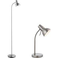 Loops Standing Floor & Table Lamp Set Satin Nickel Adjustable Neck Living Room Light in Metallics