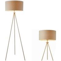 Loops Standing Floor & Table Lamp Set Matt Nickel & Grey Shade Sleek Tripod Leg Light in Metallics