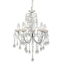 Loops Bathroom Ceiling Pendant Light Chrome & Crystal IP44 5 Bulb Hanging Lamp Rose