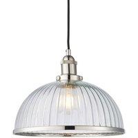 Loops Hanging Ceiling Pendant Light Nickel & RIBBED GLASS Dome Bowl Lamp Shade Holder in Metallics