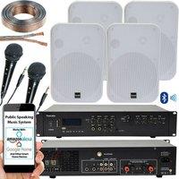 Loops 400W Bluetooth Sound System 4x White Wall Speakers School Hall Voice & Music Kit