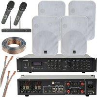 Loops 800W Bluetooth Sound System 4x White 200W Wall Speaker Amp Wireless Microphones