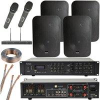 Loops Wireless Microphone Public Address System 4x Black 200W Wall Speakers 800W Amp