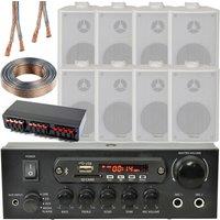 Loops Bluetooth Wall Speaker Kit 4 Zone Stereo Amp & 8x White Wall Background Music