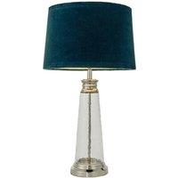 Loops Luxury Table Lamp Textured Hammered Clear Glass & Teal Velvet Fabric Shade Light