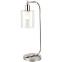Loops Modern Curved Arm Table Lamp Brushed Nickel & Clear Glass Shade Bedside Light in Metallics