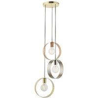 Loops 3 Bulb Multi Light Hanging Ceiling Pendant Brushed Copper Nickel & Brass Hoops