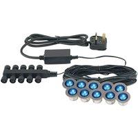 Loops IP67 Decking Plinth Light Kit 10x 0.45W Blue Round Garden Lamps Outdoor Rated