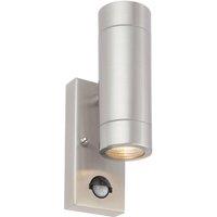Loops Up & Down IP44 Outdoor Wall Light with PIR - 2 x 7W LED GU10 - Stainless Steel in Metallics