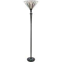 Loops 1.7m Tiffany Floor Lamp Black Stem & Retro Stained Glass Shade Uplighter i00002
