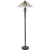 Loops 1.6m Tiffany Twin Floor Lamp Black Stem & Retro Stained Glass Shade i00003