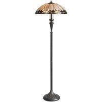 Loops 1.5m Tiffany Twin Floor Lamp Dark Bronze & Retro Stained Glass Shade i00006 in Clear
