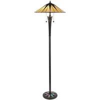 Loops 1.5m Tiffany Twin Floor Lamp Black & Multi Colour Stained Glass Shade i00009