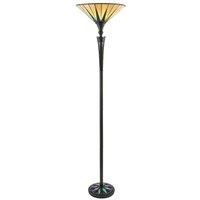 Loops 1.7m Tiffany Uplight Floor Lamp Black & Multi Colour Stained Glass Shade i00010
