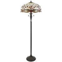 Loops 1.5m Tiffany Twin Floor Lamp Dark Bronze & Dragonfly Stained Glass Shade i00012 in Clear