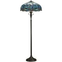 Loops Tiffany Glass Dragonfly Floor Lamp - Dark Bronze Finish - 2 x 60W E27 GLS LED in Clear