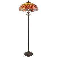 Loops 1.5m Tiffany Twin Floor Lamp Dark Bronze & Dragonfly Stained Glass Shade i00014 in Clear