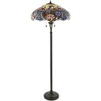 Loops 1.5m Tiffany Twin Floor Lamp Dark Bronze & Floral Stained Glass Shade i00027 in Clear