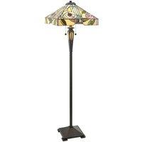 Loops 1.5m Tiffany Twin Floor Lamp Dark Bronze & Stained Glass Roses Shade i00029 in Clear