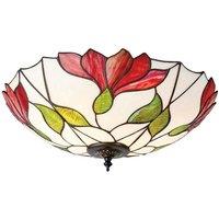 Loops Tiffany Glass Semi Flush Ceiling Light Red Flower Round Inverted Shade i00035 in Clear