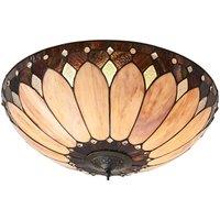 Loops Tiffany Glass Semi Flush Ceiling Light Cream Bronze Round Inverted Shade i00036 in Clear