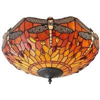 Loops Tiffany Glass Semi Flush Ceiling Light Flame Dragonfly Inverted Shade i00045 in Clear
